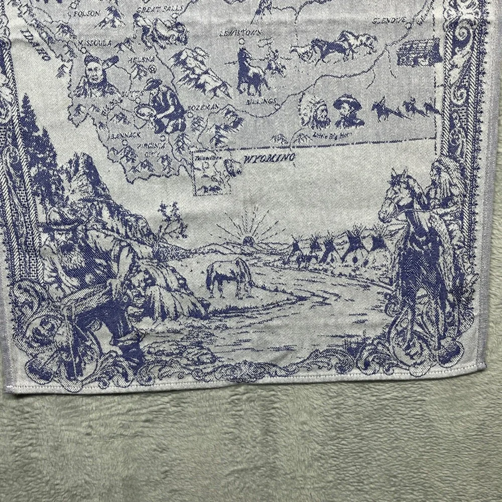 Crystal Arrow Tea Towel Blue Montana Map Jacquard Woven Cotton Western